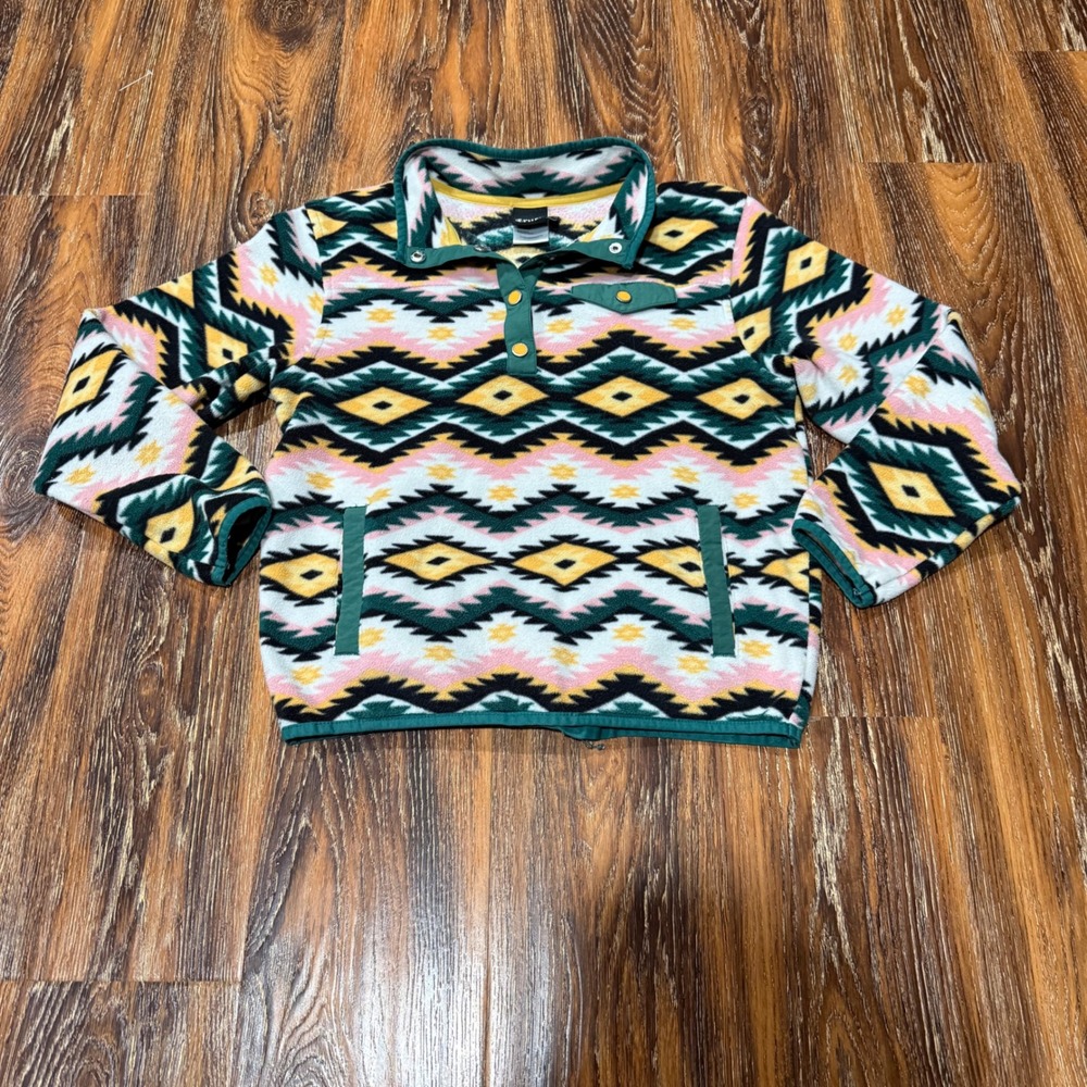 Cruel Girls Size L 10 Fleece Pullover Kids Green Southwestern Aztec Snap FLAWED